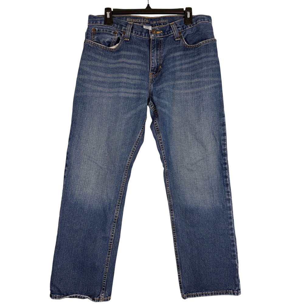Roebuck & Co. Mens Slim Straight Jeans Blue Medium Wash 34x30 Denim 100% Cotton